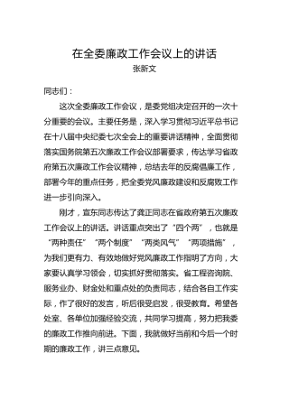张新文：在全委廉政工作会议上的讲话