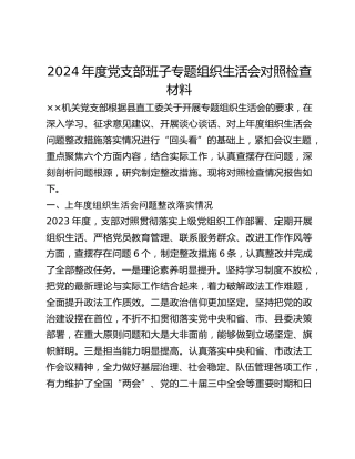 年度党支部班子专题组织生活会对照检查材料