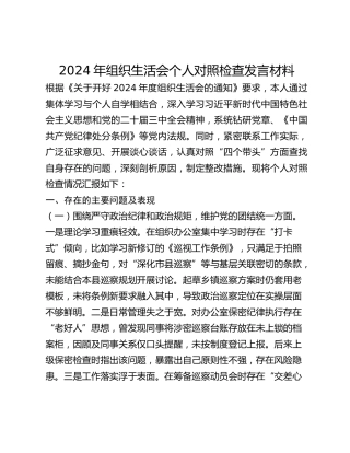 2024年组织生活会个人对照检查发言材料