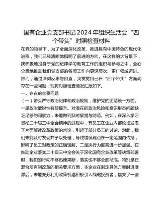 国有企业党支部书记2024年组织生活会“四个带头”对照检查材料