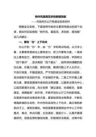 市政府办公厅务虚会发言材料