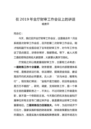 杨贵平：在2019年全厅财审工作会议上的讲话