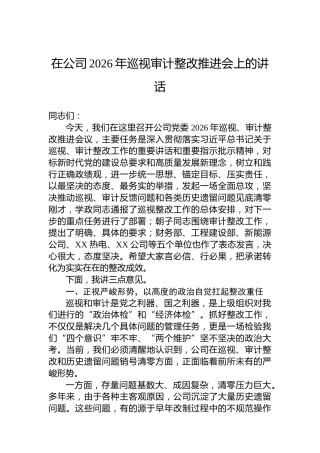 在公司2026年巡视审计整改推进会上的讲话