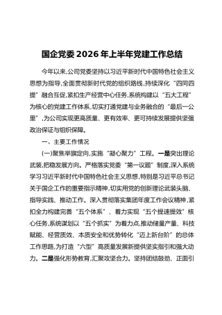 国企党委2026年上半年党建工作总结