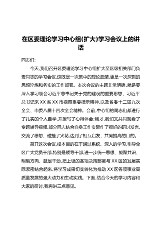 在区委理论学习中心组(扩大)学习会议上的讲话