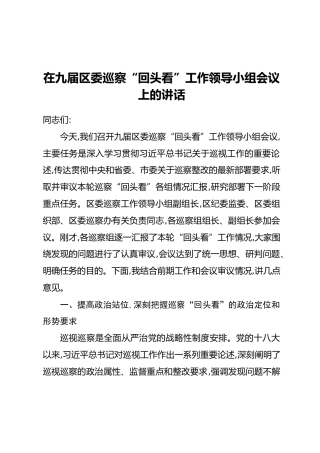 在九届区委巡察“回头看”工作领导小组会议上的讲话
