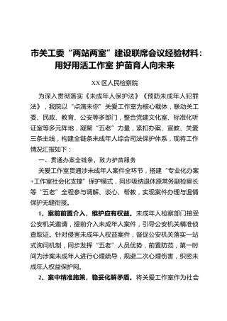 市关工委“两站两室”建设联席会议经验材料：用好用活工作室 护苗育人向未来