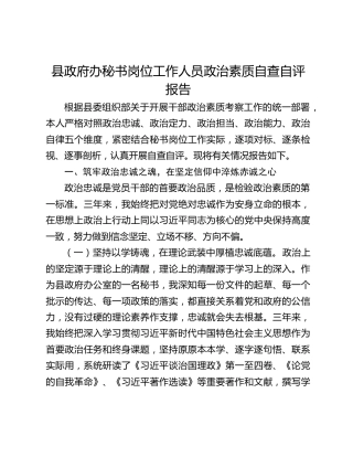 县政府办秘书岗位工作人员政治素质自查自评报告