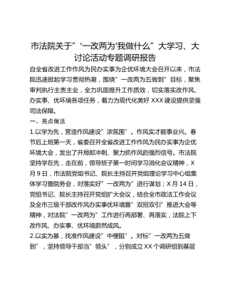 市法院关于”'一改两为'我做什么”大学习、大讨论活动专题调研报告