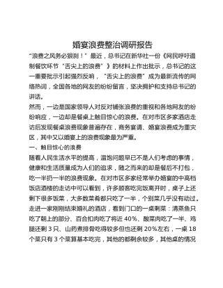 婚宴浪费整治调研报告
