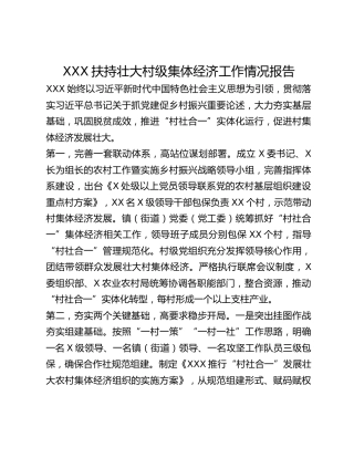 XXX扶持壮大村级集体经济工作情况报告