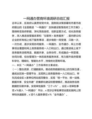 一网通办营商环境调研总结汇报