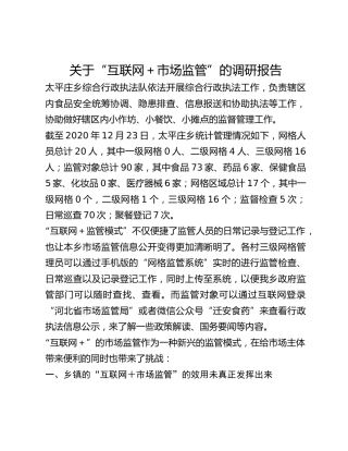 关于“互联网市场监管”的调研报告