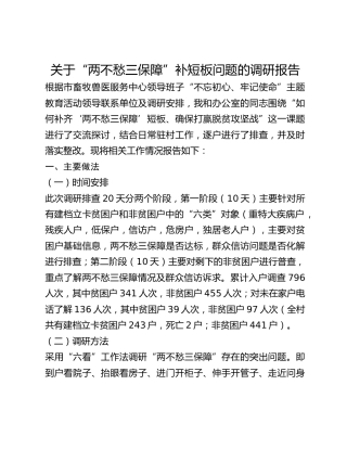 关于“两不愁三保障”补短板问题的调研报告