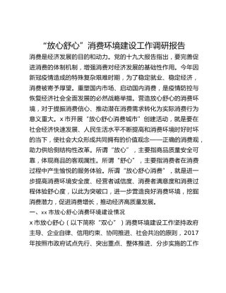 “放心舒心”消费环境建设工作调研报告