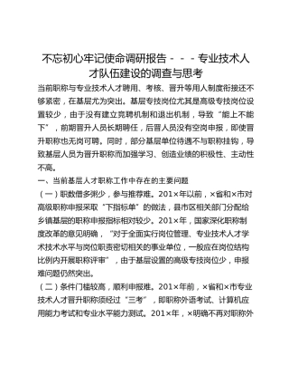 不忘初心牢记使命调研报告---专业技术人才队伍建设的调查与思考