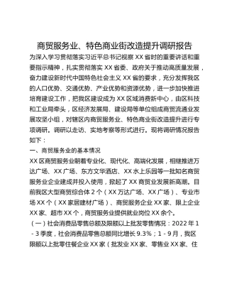 商贸服务业、特色商业街改造提升调研报告
