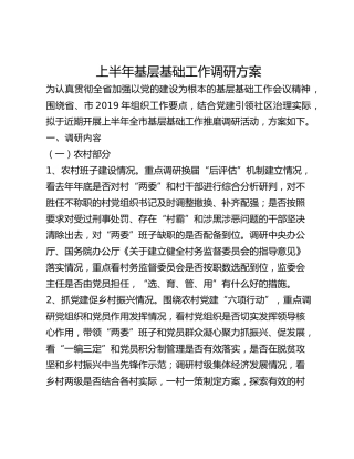 上半年基层基础工作调研方案