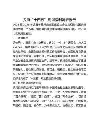 乡镇“十四五”规划编制调研报告
