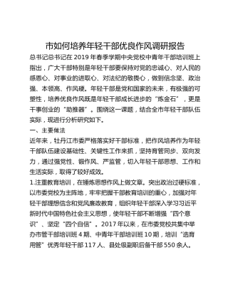 市如何培养年轻干部优良作风调研报告