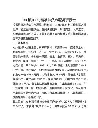 xx镇xx村精准扶贫专题调研报告