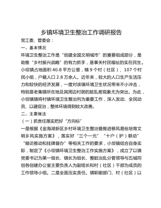 乡镇环境卫生整治工作调研报告