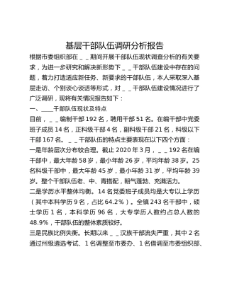 基层干部队伍调研分析报告