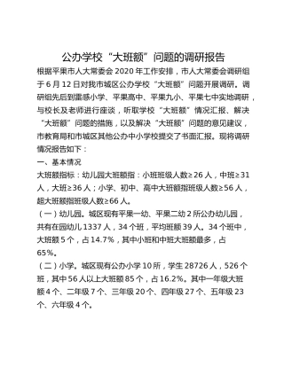 公办学校“大班额”问题的调研报告