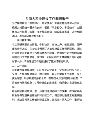 乡镇大农业建设工作调研报告