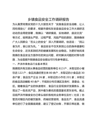 乡镇食品安全工作调研报告