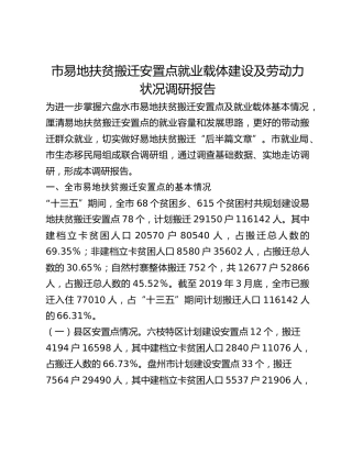 市易地扶贫搬迁安置点就业载体建设及劳动力状况调研报告