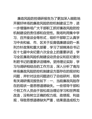 廉政风险防控调研报告