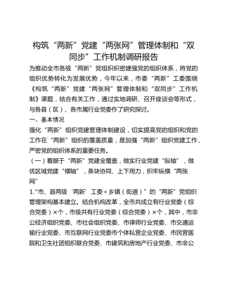 构筑“两新”党建“两张网”管理体制和“双同步”工作机制调研报告 (2)