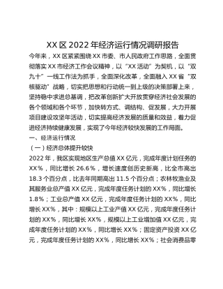 XX区2022年经济运行情况调研报告