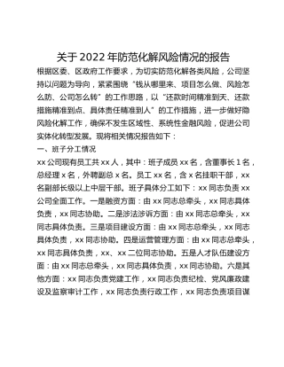 关于2022年防范化解风险情况的报告