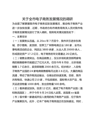 关于全市电子商务发展情况的调研