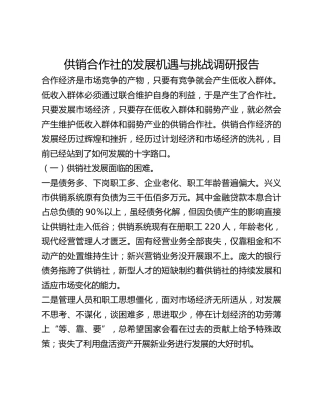 供销合作社的发展机遇与挑战调研报告