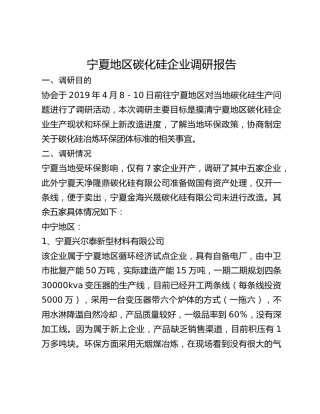 宁夏地区碳化硅企业调研报告