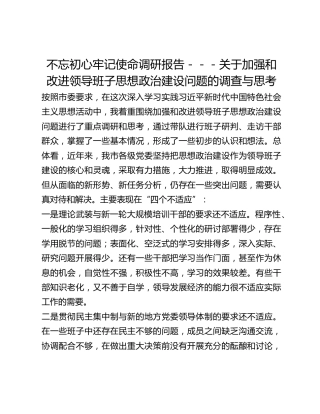 不忘初心牢记使命调研报告---关于加强和改进领导班子思想政治建设问题的调查与思考