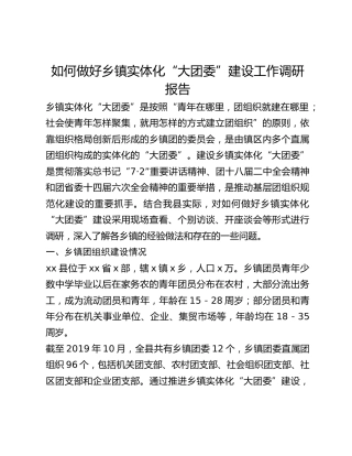 如何做好乡镇实体化“大团委”建设工作调研报告