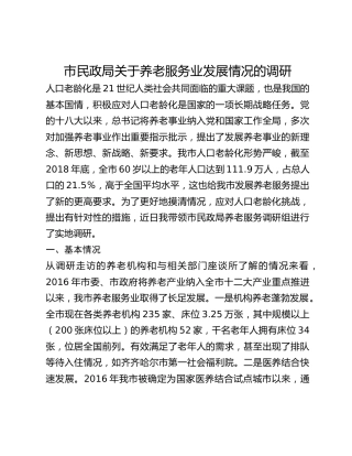市民政局关于养老服务业发展情况的调研