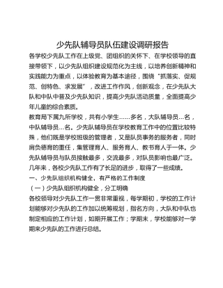 少先队辅导员队伍建设调研报告