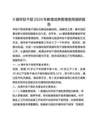 X镇年轻干部2020年教育培养管理使用调研报告