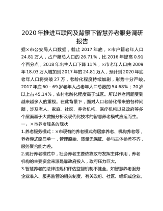 2020年推进互联网及背景下智慧养老服务调研报告