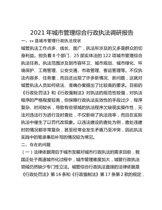 2021年城市管理综合行政执法调研报告