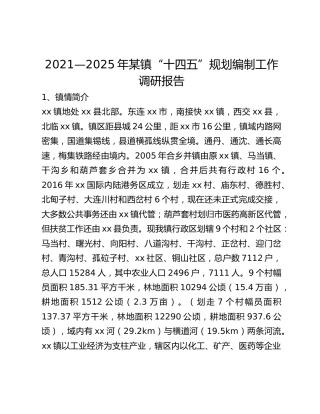 2021—2025年某镇“十四五”规划编制工作调研报告