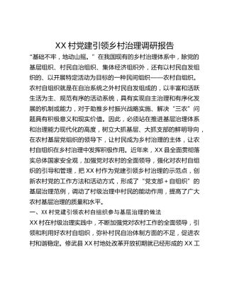 XX村党建引领乡村治理调研报告