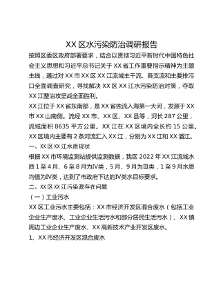XX区水污染防治调研报告