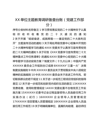 XX单位主题教育调研备查台账（党建工作部分）