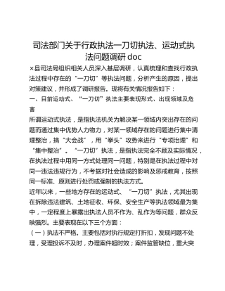 司法部门关于行政执法一刀切执法、运动式执法问题调研doc